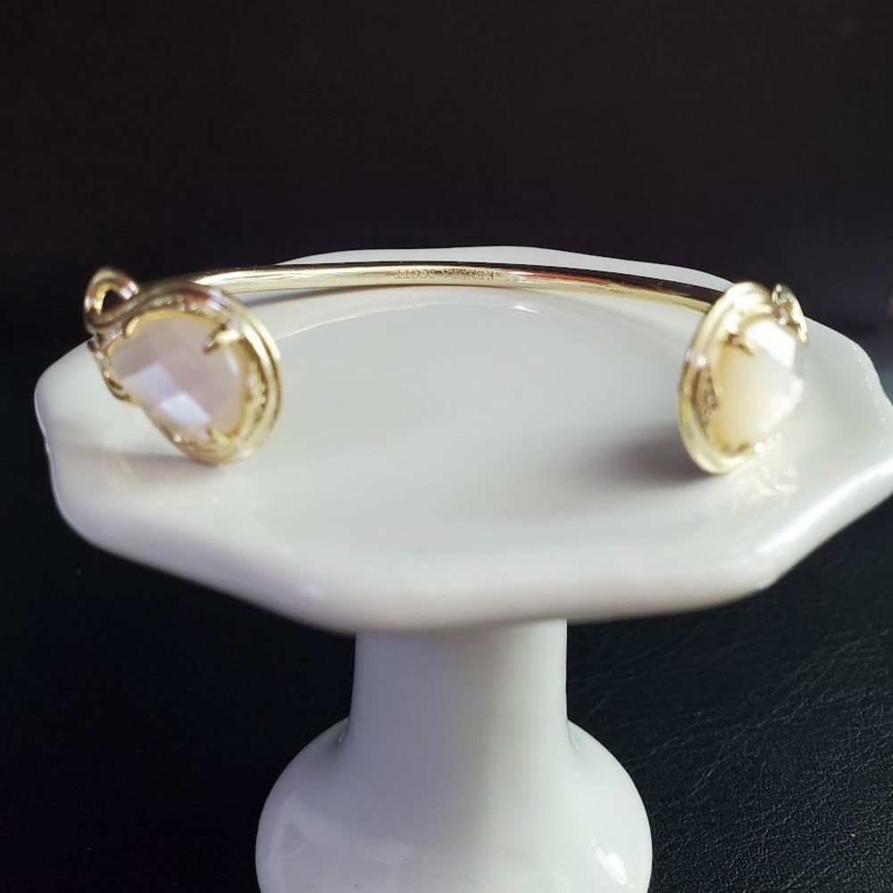 Kendra Scott Andy Mother of Pearl Gold Tone Open Cuff Bangle Filigree Details
